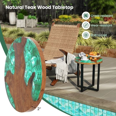 Tangkula 20" Round Teak Wood End Table Solid Live Edge Outdoor Side Table W/ Mahogany Base 8 Tangkula 20" Round Teak Wood End Table Solid Live Edge Outdoor Side Table W/ Mahogany Base - Image 6