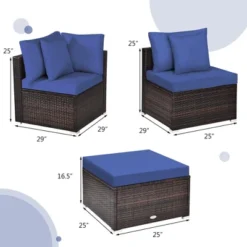 Tangkula 4PCS Rattan Patio Conversation Furniture Set Yard Outdoor W/ Navy Cushion -Tangkula GUEST 26632225 2c6d 439d 9ab6 3a9133defe03