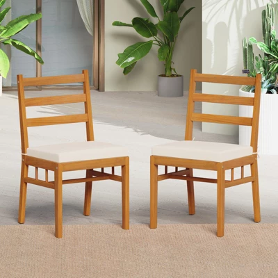 Tangkula Solid Acacia Wood Patio Chair Set Of 4 W/ Padded Seat Cushions 4 Tangkula Solid Acacia Wood Patio Chair Set Of 4 W/ Padded Seat Cushions - Image 2