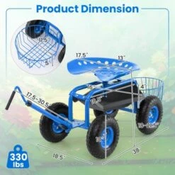 Tangkula Rolling Garden Cart Scooter W/ Adjustable Seat Storage Basket Tray Blue -Tangkula GUEST 266f273e 5186 4f1d b6a8 13b141ef1283