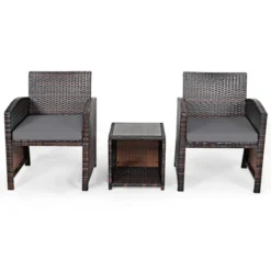Tangkula 3 PCS Patio Rattan Furniture Set Conversation Chair Set With Soft Cushion & Coffee Table For Backyard Poolside Garden Gray 10 Tangkula 3 PCS Patio Rattan Furniture Set Conversation Chair Set With Soft Cushion & Coffee Table For Backyard Poolside Garden Gray -Tangkula GUEST 26bfa278 4b3f 4860 a9f1 c252af02b1b4