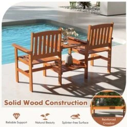 Tangkula Outdoor Wood Bench Loveseat W/ Built-in Table 1.57" Umbrella Hole For Porch -Tangkula GUEST 26cc8708 a0a6 4957 b127 0d346972699f