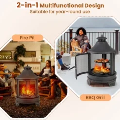 Tangkula 30 Inch Outdoor Fire Pit Chiminea W/ Grill Chimney Spark Screen Door Fire Poker -Tangkula GUEST 26f7b5af 5df2 4738 80eb 3206a9b1a127