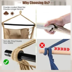 Tangkula Hammock Chair W/ Soft Pillow Cushions Pocket Hanging Rope Swing Steel Bar -Tangkula GUEST 270eed81 d244 40a4 ae95 9362ad1580f2