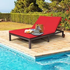 Tangkula Adjustable Patio Rattan 2 Person Recliner Lounge Chair W/ Red Cushion Wheel -Tangkula GUEST 2728197d d731 4c38 a4e0 dbdea00f8777