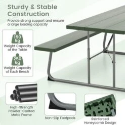 Tangkula Folding Picnic Table W/ 2 Benches 6 FT Camping Table Set W/ All-Weather HDPE Tabletop Green -Tangkula GUEST 27627479 5b08 4091 8468 3e5cca6aa4ad