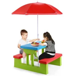 Tangkula Kids Picnic Table Set Indoor Outdoor Toddler Table With Bench & Removable Umbrella Portable Children Play Set -Tangkula GUEST 277484e5 c0d3 4a41 9521 809ca952e44b