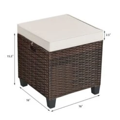 Tangkula Set Of 2 Patio Rattan Ottoman Footrest Garden Outdoor W/ Brown/Turquoise/Navy Cushion -Tangkula GUEST 278501a1 4633 48d2 b952 49b19855f11f