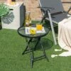 Tangkula 18" Patio Side Table Outdoor Folding Coffee Table W/ Tempered Glass Table Top -Tangkula GUEST 279399aa cc6b 4179 8702 3d155d33e512