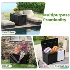 Tangkula 103 Gallon Resin Outdoor Storage Box Waterproof Deck Box W/ Lockable Lid & Wheels Brown/Black/Grey -Tangkula GUEST 27adb2f2 8035 48c6 b91d bbd23232b084