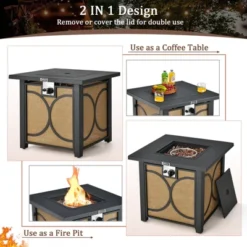 Tangkula 28 Inch Outdoor Square Fire Pit Table 50,000 BTU Propane Gas Fire Table W/ Fire Glasses & PVC Protective Cover -Tangkula GUEST 27eb1ba7 46ad 4449 90f7 1ba7dd945cd7