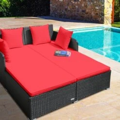 Tangkula Patio Rattan Daybed With 4 Pillows Cushioned Sofa For Outdoor -Tangkula GUEST 27eca61d 681f 44fe 9ce3 8cd10d4cdbcb