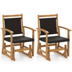 Tangkula 2PCS Patio Rattan Glider Chair W/ Acacia Wood Frame & Wicker Seat Back Armrests -Tangkula GUEST 280e7599 eb3b 4282 b89a 37928afca64b