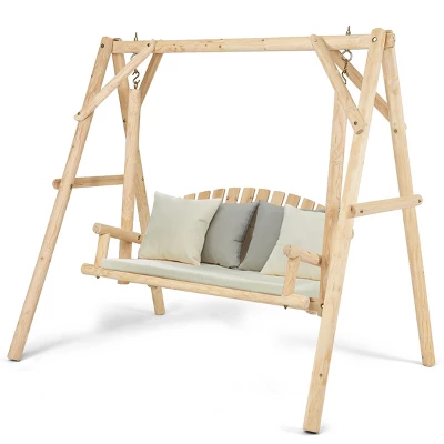 Tangkula Porch Swing Wooden Swing Rustic Frame Patio Furniture 11 Tangkula Porch Swing Wooden Swing Rustic Frame Patio Furniture - Image 9