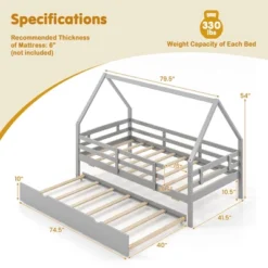 Tangkula Twin Size House Bed W/ Trundle Wooden Kids Bed W/ Safety Rails & Decorable Roof -Tangkula GUEST 284b2487 9af0 42c3 9ebb 3444bc17f27d