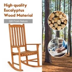 Tangkula 2 PCS Outdoor Eucalyptus Rocking Chair Single Rocker For Patio Deck Natural -Tangkula GUEST 284ca97c 76d2 448e bab6 c3ad3ba5cd8f