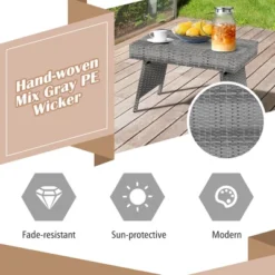 Tangkula Folding Rattan Wicker Coffee Side Table Patio Garden Poolside Yard Outdoor Mix Gray -Tangkula GUEST 289e9952 2afc 42ec a28a 745902a4eb1a