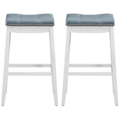 Tangkula Set Of 4 Saddle Bar Stools Backless Nailhead Counter Stool With Grey Cushions Coffee/White -Tangkula GUEST 28bbd3b6 2618 4260 b364 9f54715b62fc