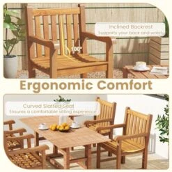 Tangkula 2 PCS Teak Wood Patio Dining Chair Outdoor Armchair W/ Slatted Seat & Solid Legs -Tangkula GUEST 28cf87e5 4388 4c77 84bf c3ec487f3d67 1