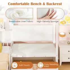 Tangkula Twin Size House Bed Kids Platform Bed W/ Padded Bench & Floating Shelves -Tangkula GUEST 292a00cd 287a 457f a8ba 63ec9ef16757