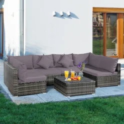 Tangkula 7 PCS Outdoor Patio Furniture Set All-Weather PE Rattan Sofa Set W/Coffee Table & Cushions -Tangkula GUEST 292d15ad c02e 4d81 a5cb 91e5fc5bc47e