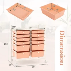 Tangkula 12-Drawer Rolling Storage Cart W/ 2 Sizes Plastic Drawers Skin Pink -Tangkula GUEST 2934853e 8bad 4633 857e 50891f378370