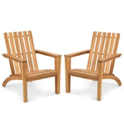 Tangkula 2PCS Wooden Adirondack Chair W/Ergonomic Design Outdoor Lounge Armchair Acacia Wood Chair For Yard&Patio -Tangkula GUEST 293a8325 eba1 4f63 979f 1c5250750904