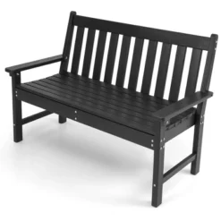 Tangkula 2-Person Outdoor Garden Park Bench All-Weather HDPE Patio Loveseat Chair With Cozy Backrest Ergonomic Loveseat Bench Black -Tangkula GUEST 297a83c5 2625 412f ac6c 2fa84df6f253