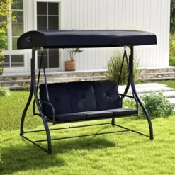 Tangkula Converting Patio Swing Chair Porch Swing Bed W/Adjustable Canopy & Thickened Cushion
