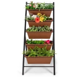 Tangkula 5-Tier Vertical Herb Garden Planter Box Outdoor Elevated Raised Bed Brown/Green -Tangkula GUEST 29c3d1b5 b925 41c6 bcb7 86f0606806de