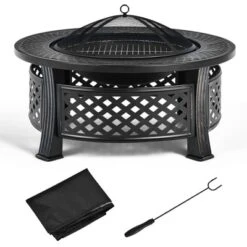 Tangkula 3-in-1 Round Fire Pit Set 32 Inch Round Wood Burning Firepit Table Multifunctional Metal Firepit Stove -Tangkula GUEST 2a1d8dae 8b86 4a8c 87e6 d21a7c42a33b