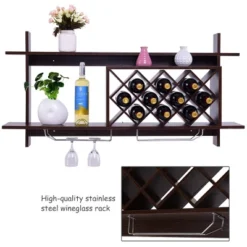Tangkula Wall Mount Drinks Rack Organizer With Glass Holder & Storage Shelf Home Decoration -Tangkula GUEST 2a348cc1 d79e 48fa 9969 f444ef0e3e9b