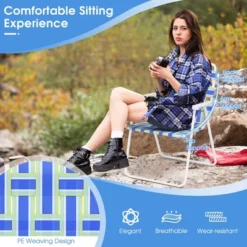 Tangkula 4pcs Folding Beach Chair Camping Lawn Webbing Chair Lightweight 1 Position Blue -Tangkula GUEST 2b0bcdb5 c717 47a5 9016 9918143c24d3