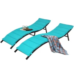 Tangkula 2PCS Outdoor Patio Rattan Wicker Lounge Chair Chaise Folding W/Cushions Turquoise -Tangkula GUEST 2b5b9b01 262e 4528 ad82 a09a3bc828fa