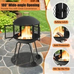 Tangkula Portable Fire Pit W/ Wheels 28" Wood Burning Fire Pit W/ Log Grate Poker Rolling Patio Fireplace Bonfire Firepit For Outdoor Entertaining -Tangkula GUEST 2b759a0d 8b75 4132 8582 fe88b3d8d99b