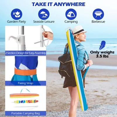 Tangkula 6.5 FT Beach Umbrella UPF50+ Sun Protection Portable Sunshade Parasol For Sand 9 Tangkula 6.5 FT Beach Umbrella UPF50+ Sun Protection Portable Sunshade Parasol For Sand - Image 7