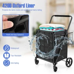 Tangkula Folding Shopping Cart Jumbo Upgraded Utility Grocery Cart W/ Waterproof Liner -Tangkula GUEST 2c2045d3 f0c4 4086 8480 f5e02c34548b