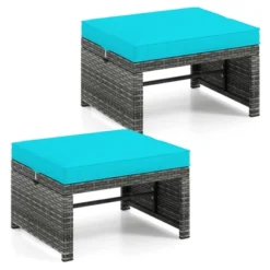 Tangkula 2 Pieces Patio PE Rattan Ottomans With Soft Zippered Cushions For Deck Frame -Tangkula GUEST 2c396369 04b0 4673 9009 dc93e1a6d25c