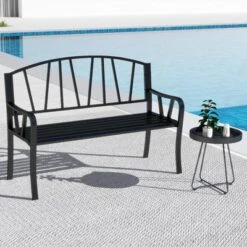 Tangkula 51" Metal Garden Bench Patio Slatted Bench For 2-3 People & Park-Style Loveseat -Tangkula GUEST 2c842253 545c 4f5d 81f7 9fc50afd72b5