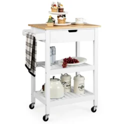 Tangkula 3-Tier Kitchen Island Cart Rolling Service Trolley W/ Bamboo Top Shelves -Tangkula GUEST 2c92af87 d14d 4429 9aad f661ca9d1ec9