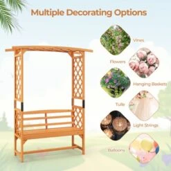 Tangkula Patio Arbor Garden Archway W/ Pergola Bench & Side Trellises For Climbing Plants Vines Grapes 2-Seat Wooden Outdoor Bench Backyard Decoration -Tangkula GUEST 2cb7244c 0172 4f45 9ef4 5c38802cbf7f