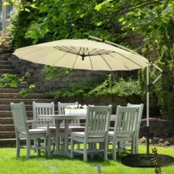 Tangkula 45 Tangkula 10 FT Patio Offset Hanging Market Umbrella Cantilever Outdoor Umbrella W/Crank & Cross Base