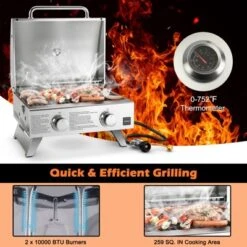 Tangkula Portable Gas Grill 20,000 BTU 2-Burner Stainless Steel Propane Grill W/ Lid & Handle Top Thermometer & Extra Flame Rod -Tangkula GUEST 2ce87ea3 5fe7 45fd a7c3 0119d9cdf739