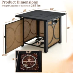 Tangkula 28 Inch Outdoor Square Fire Pit Table 50,000 BTU Propane Gas Fire Table W/ Fire Glasses & PVC Protective Cover -Tangkula GUEST 2cfe8622 aae5 493a ae88 50033ae771cd