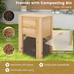 Tangkula Raised Fir Wood Garden Bed 49" X 49" X 10" Open Base Garden Bed W/ Composting Bin -Tangkula GUEST 2d0b6203 efc2 4079 8b3d 6acd1c635f1b