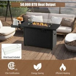 Tangkula Propane Gas Fire Pit Table 52 Inch Propane Fire Pit W/ Wind Guard 50,000 BTU Heat Output Black -Tangkula GUEST 2d0cf8c7 2e07 4695 ae10 f0e8a1bc9706
