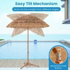 Tangkula 6.5Ft Tiki Beach Umbrella With Base Hawaiian Style PP Grass With Tilt Adjustment 8 Ribs Thatched With Carry Bag For Garden & Pool Natural 15 Tangkula 6.5Ft Tiki Beach Umbrella With Base Hawaiian Style PP Grass With Tilt Adjustment 8 Ribs Thatched With Carry Bag For Garden & Pool Natural -Tangkula GUEST 2dcbdae5 f0ad 46f5 bd76 18a3ec4073c2