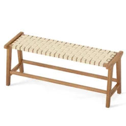Tangkula 47" Long Teak Wood Patio Bench W/Weave Seat Solid Wood Legs Backless For Porch -Tangkula GUEST 2dd274aa 1797 498b 8f01 70700cce1692