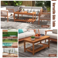 Tangkula Hardwood Outdoor Patio Coffee Table 2-Tier Coffee Table W/ Slat Tabletop & Storage Shelf Natural -Tangkula GUEST 2df4cc8b 6152 4b21 97ab 500dde7d45f8