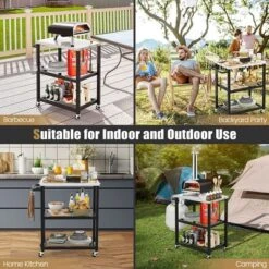 Tangkula 3-tier Outdoor Grill Cart On Wheels W/ Stainless Steel Top & Handle 3 Hooks Patio -Tangkula GUEST 2e0d88fa a6ef 43dc 895f b84ddd894d61